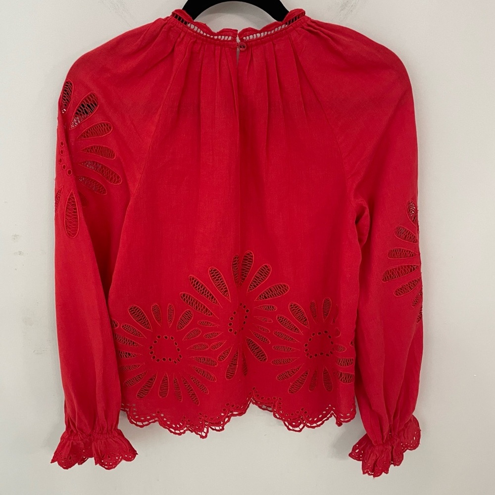 NWT Ulla Johnson Louisa Eyelet Ruffle Linen Blend Top in Poppy.     22 - Picture 12 of 14